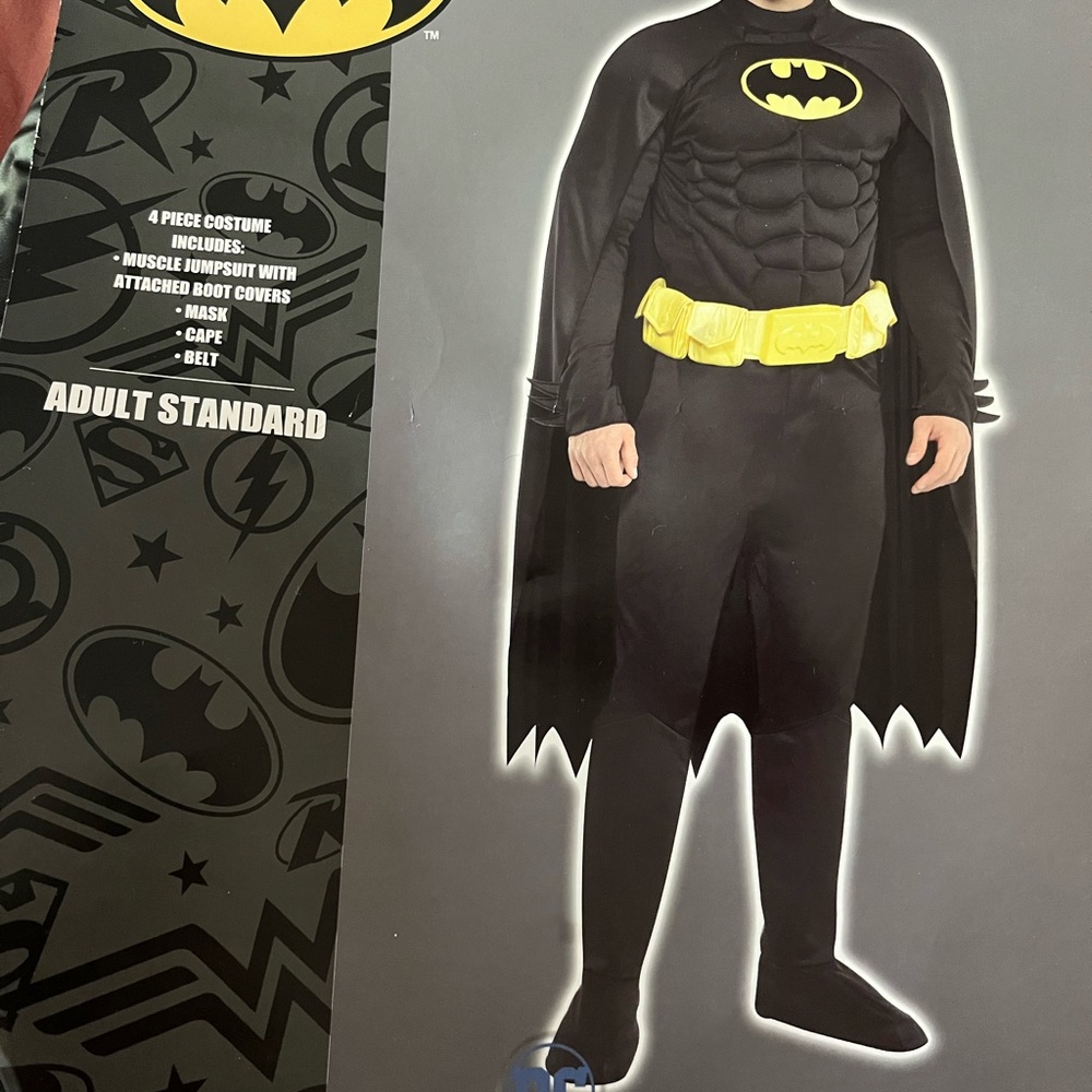 Batman Adult Costume with Black Suit and Yellow Belt